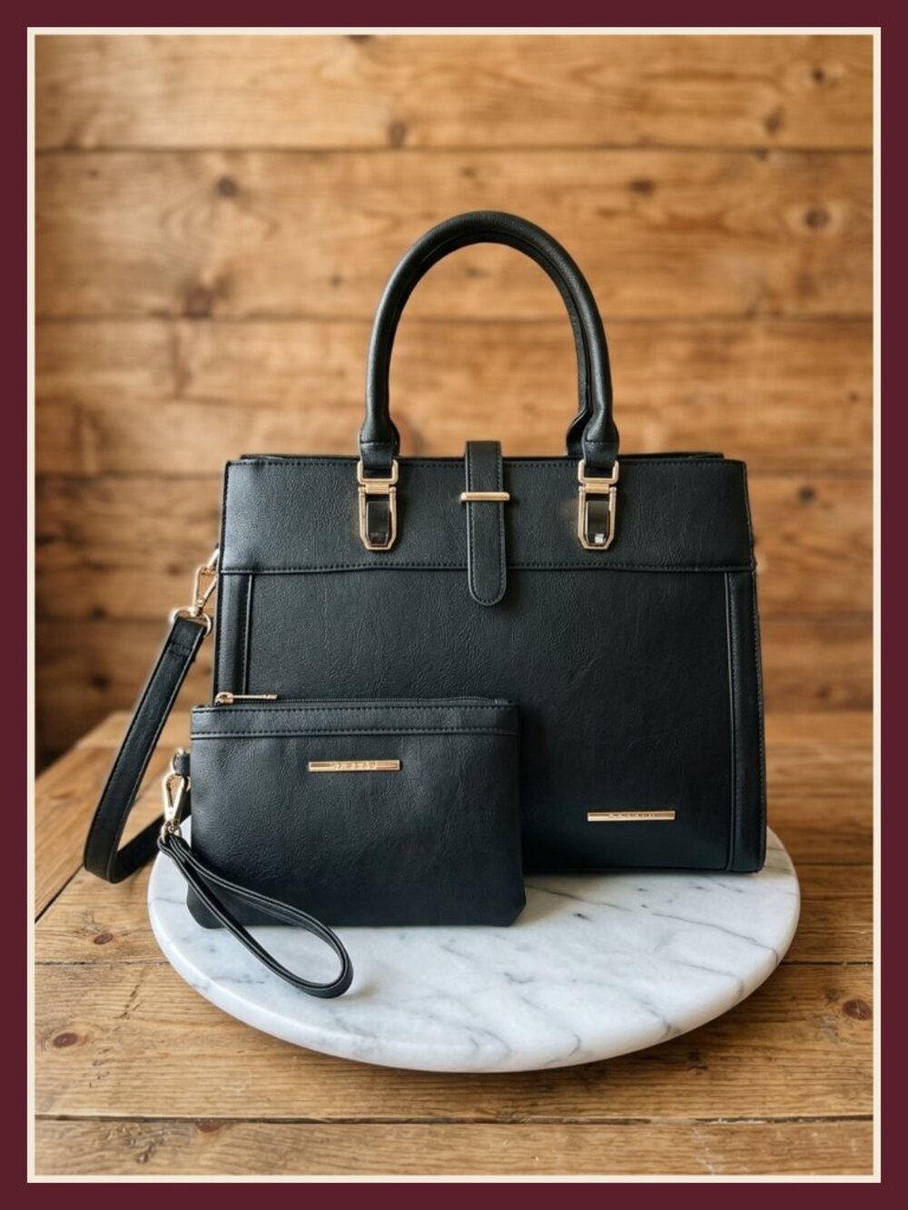 Women's Vegan Leather Satchel Tote Bag with Wristlet Top Handle Work